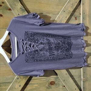 MONSTER TRUCKS WHIPLASH GRAY GRAPHIC SHIRT TOP BRAIDED SIZE LARGE BRIANNA MAHON